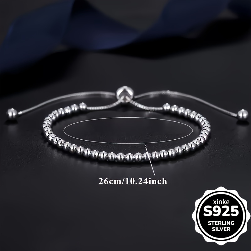 925 Silver Adjustable Beaded Bracelet with Sparkling Charms